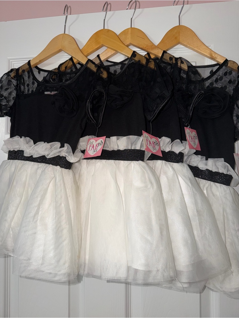 JustFab Black and White Tulle Party Dress with Rosette
